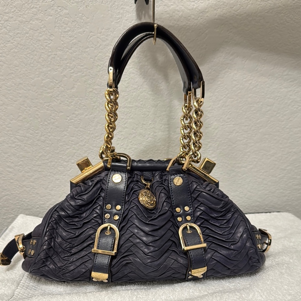 Versace Black and Gold Quilted Shoulder Bag with Elegant Chain Straps